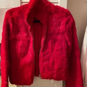 Red fur leather jacket